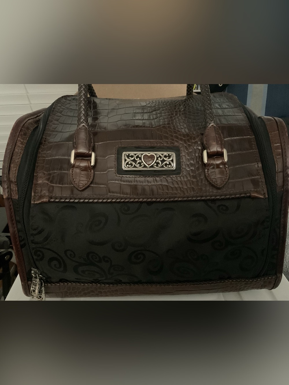 RARE Brighton Croc Embossed Travel Vanity Train Case Weekender COMPLETE